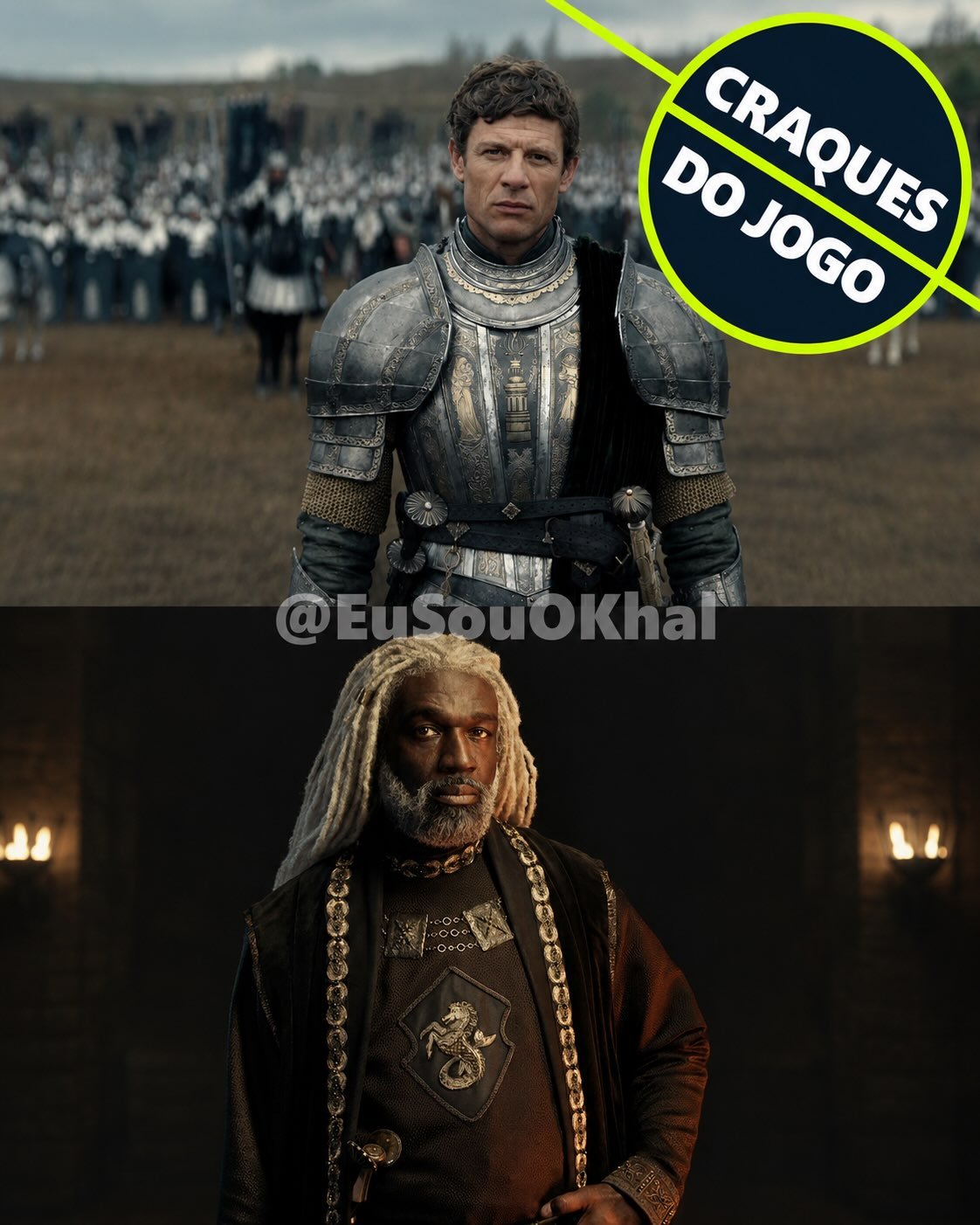 Photo shared by Carlos César Carvalho | KHAL on July 05, 2026 tagging @gotbr, @estrelanerd, @u42oficial, and @imperiogot. May be a meme of costume, poster and text that says 'DO CRAQUES CRAQUES JOGO @EuSouOKhal oKhai Khai ប 인주 ป'.