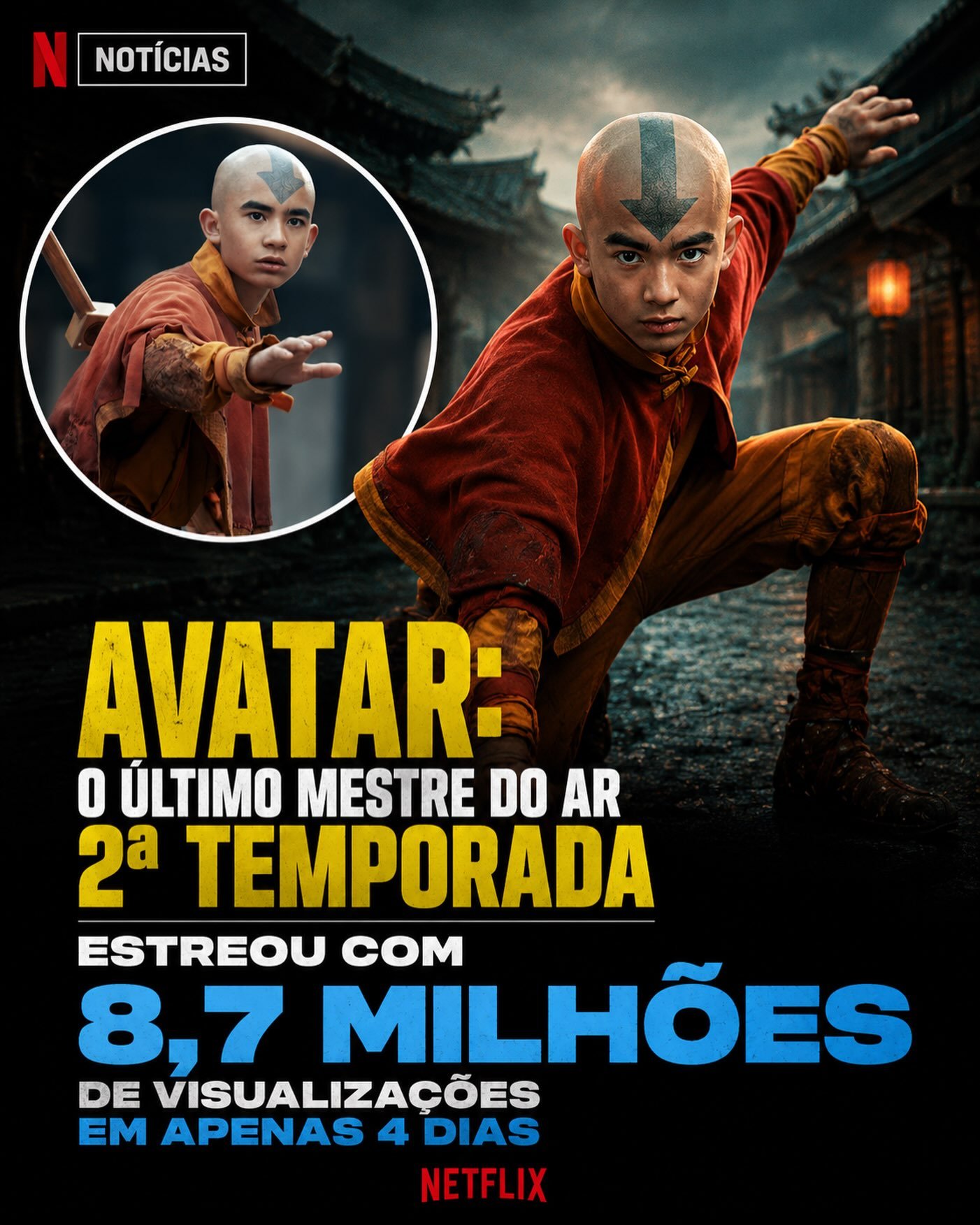 Photo shared by Carlos César Carvalho | KHAL on July 09, 2026 tagging @u42oficial. May be an image of poster and text that says 'N NOTÍCIAS AVATAR: O ÚLTIMO MESTRE DO AR 2a TEMPORADA ESTREOU COM 8,7 MILHÕES DE VISUALIZAÇÕES EM APENAS 4 DIAS NETFLIX'.