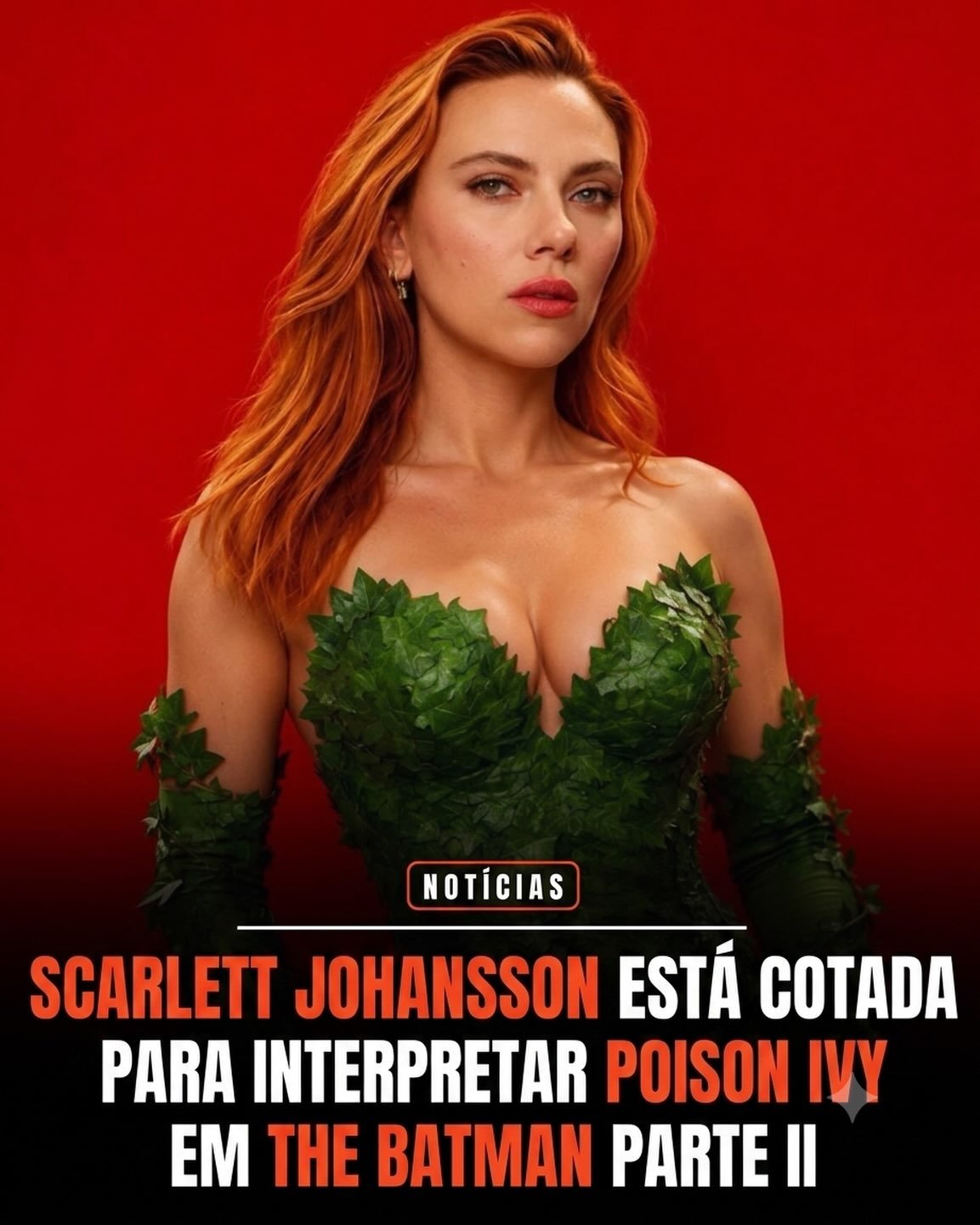 Photo shared by Universo 42 on July 14, 2026 tagging @eusouokhal. May be an image of costume, poster and text that says 'NOTÍCIAS CI SCARLETT JOHANSSON ESTÁ COTADA PARA INTERPRETAR POISON IVY EM THE BATMAN PARTE Il'.