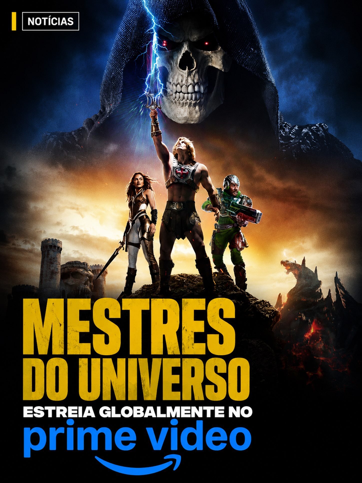 Photo by Universo 42 on July 20, 2026. May be an image of poster and text that says 'NOTÍCIAS MESTRES DO UNIVERSO ESTREIA GLOBALMENTE Ν prime video'.