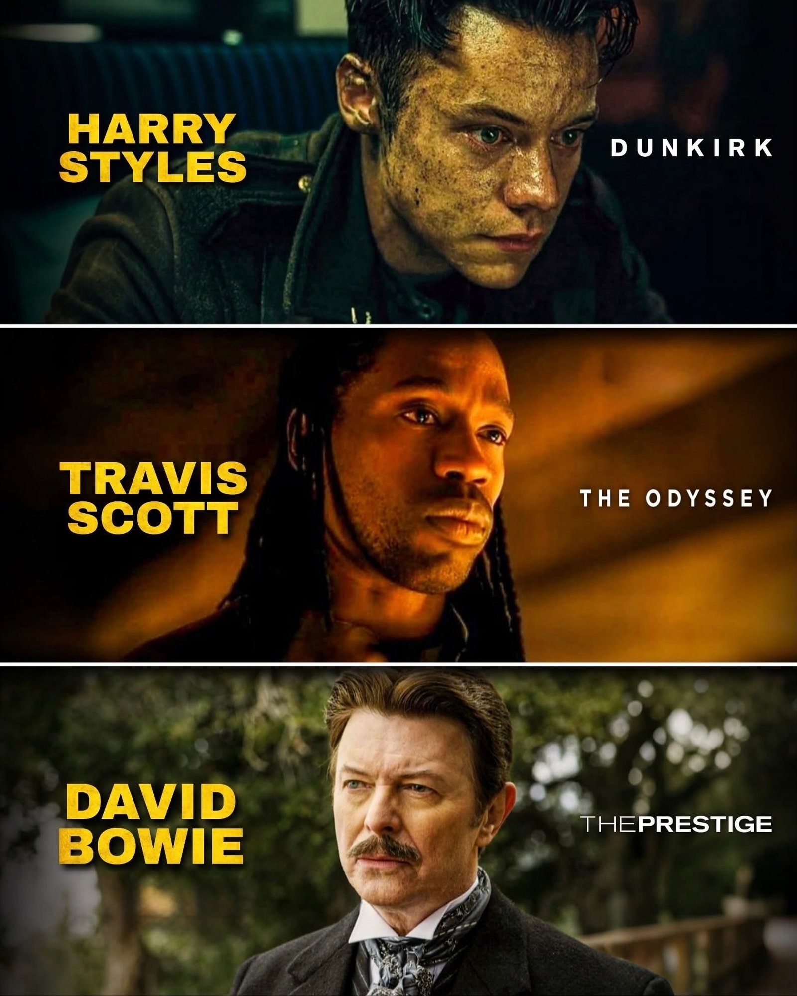 Photo by Universo 42 on July 22, 2026. May be an image of text that says 'HARRY STYLES DUNKIRK TRAVIS SCOTT THE THEODYSSEY EODYSSEY ODYSSEY DAVID BOWIE THEPRESTIGE'.