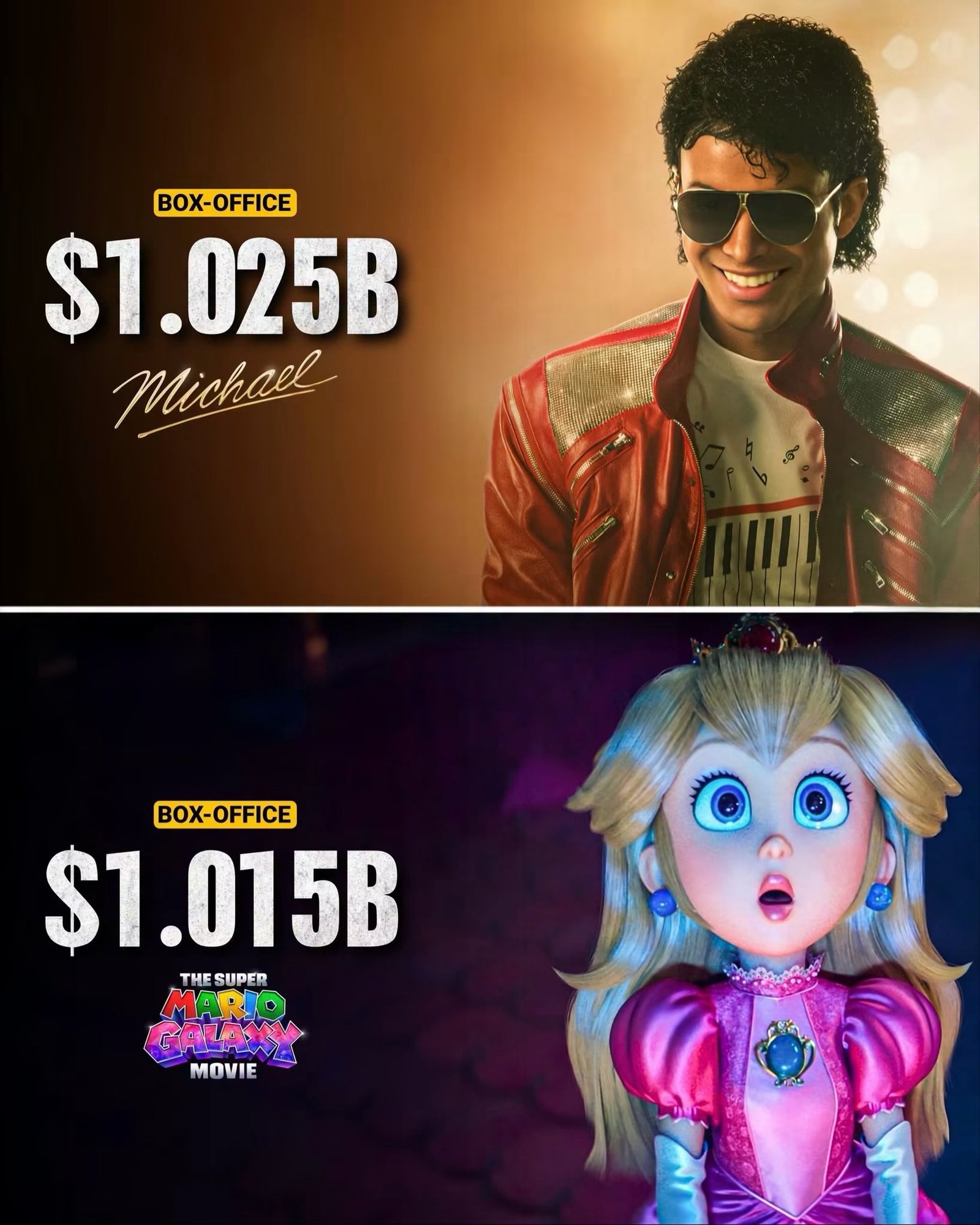 Photo by Universo 42 on July 24, 2026. May be pop art of doll, poster and text that says 'BOX-OFFICE $1.025B Michadl BOX-OFFICE $1.015B THE SUPER FALAMY MOVIE diea'.