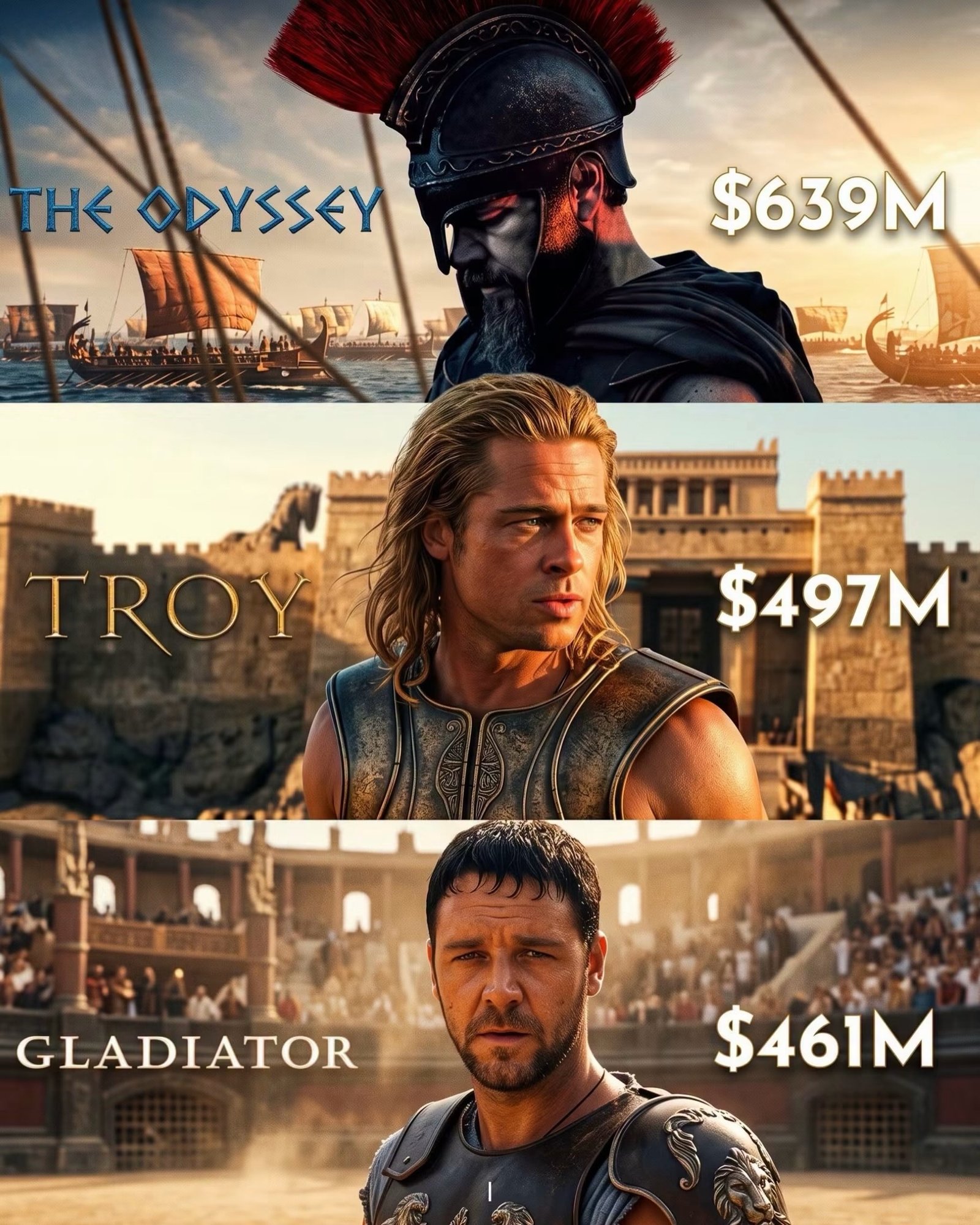 Photo by Universo 42 on July 26, 2026. May be an image of poster and text that says 'THE HEODYSSEY OPYSSEY HATY $639M シドシ TROY $497M GLADIATOR $461M'.
