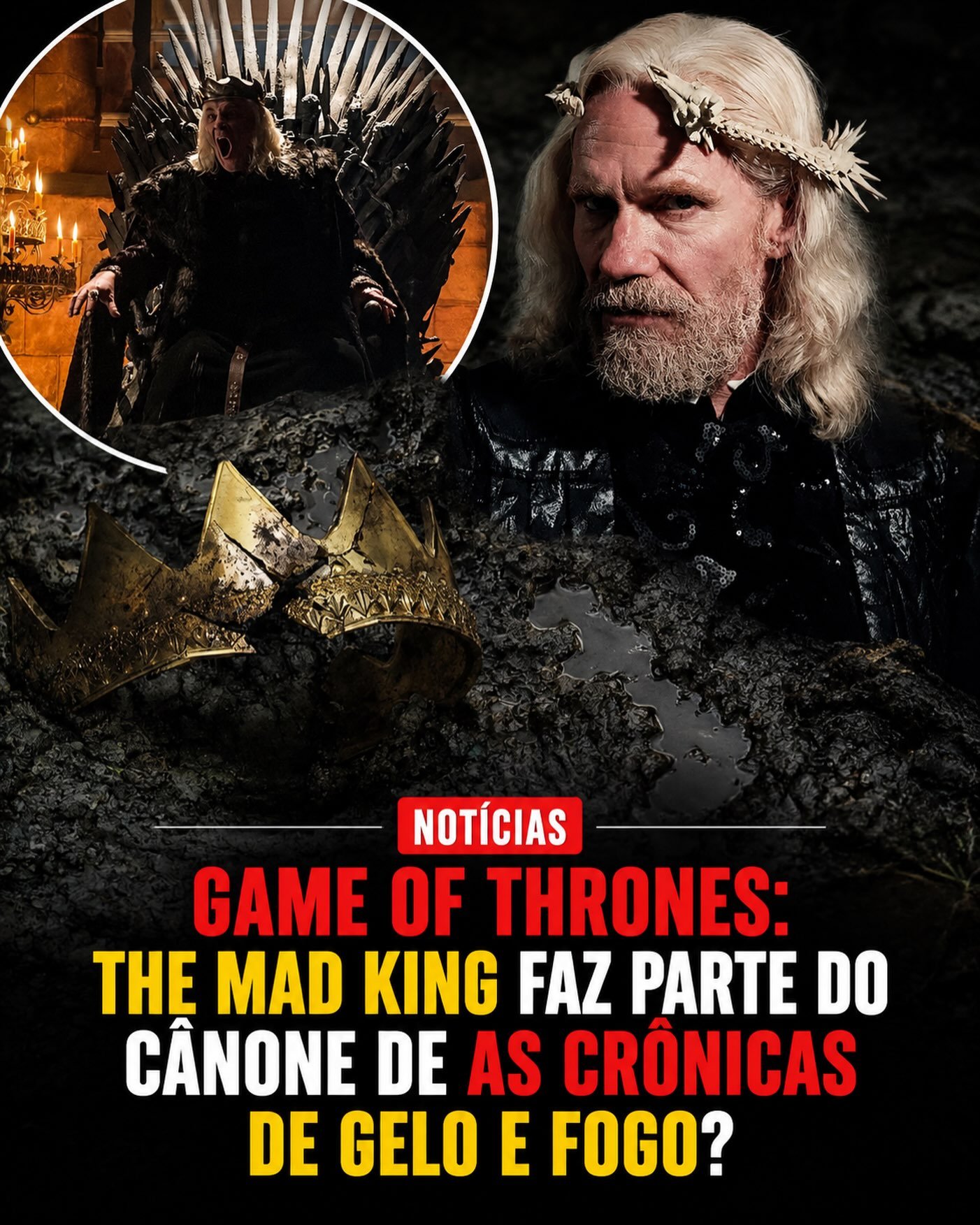 Photo shared by Carlos César Carvalho | KHAL on August 01, 2026 tagging @gotbr, and @u42oficial. May be a meme of ‎poster and ‎text that says '‎תואל NOTÍCIAS GAME OF THRONES: THE MAD KING FAZ PARTE DO CÂNONE DE AS CRÔNICAS DE GELO E FOGO?‎'‎‎.