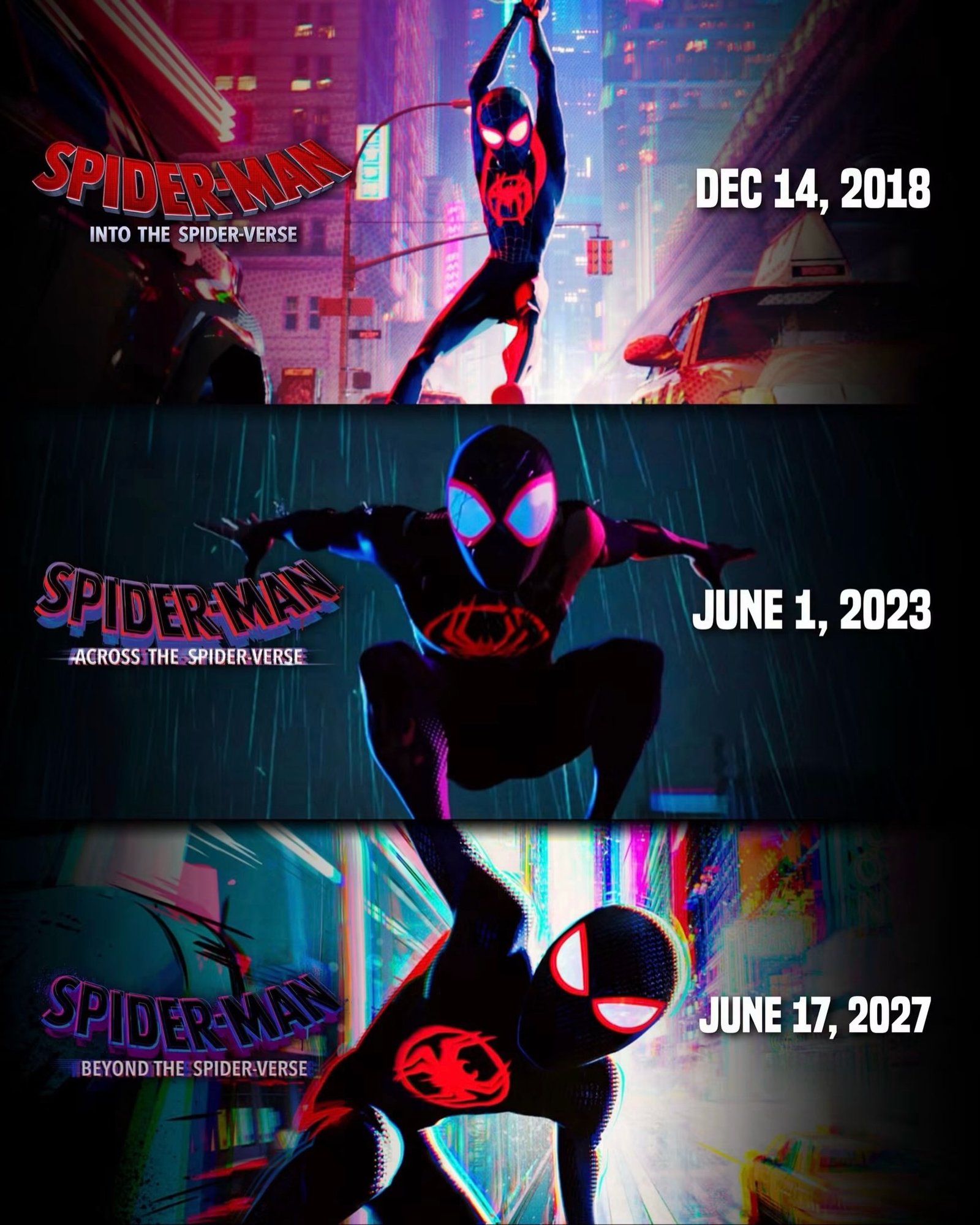 Photo by Universo 42 on August 06, 2026. May be an image of vulture, spider, poster, costume and text that says 'SPIDERMA INTO INTOTHESPIDER-VERSE THE SPIDER-VERSE 向 DEC 14, 2018 SPIDER-LMAN ACROSS THE SPIDER-VERSE ACROSS_THE.SPIDER-VERSE SPIDER VERSE JUNE JUNE1,2023 1, 2023 SPIDER-MMAN BEYOND NDTHE