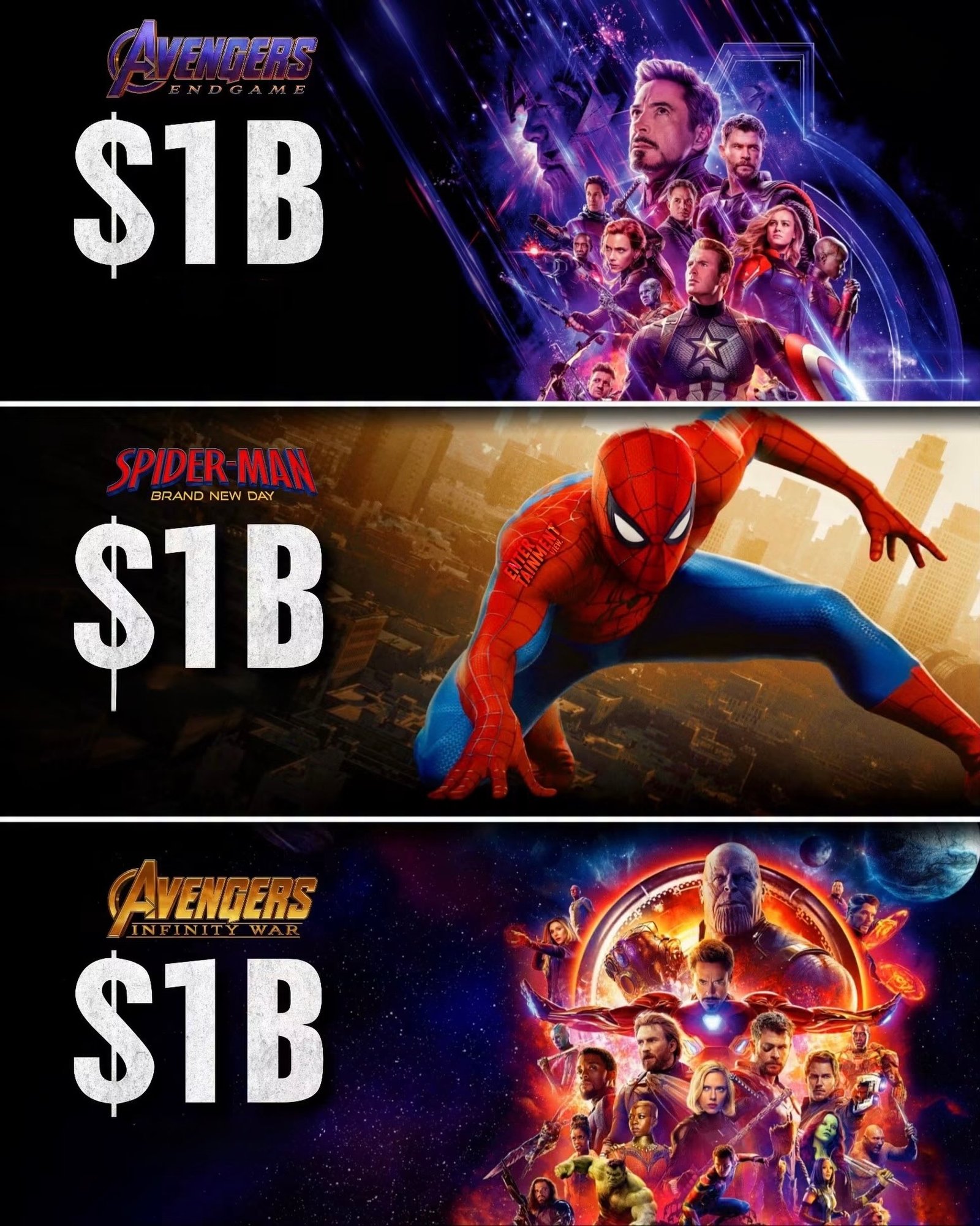 Photo by Universo 42 on August 07, 2026. May be an image of text that says 'AAVEPERS $1B SPIDER-MAN SPIDER MAN DAY GRAND NEW $1B ENEMEA! 1 AVENGERS INFINITYWAR T NIT NFIN FINITY $1B'.