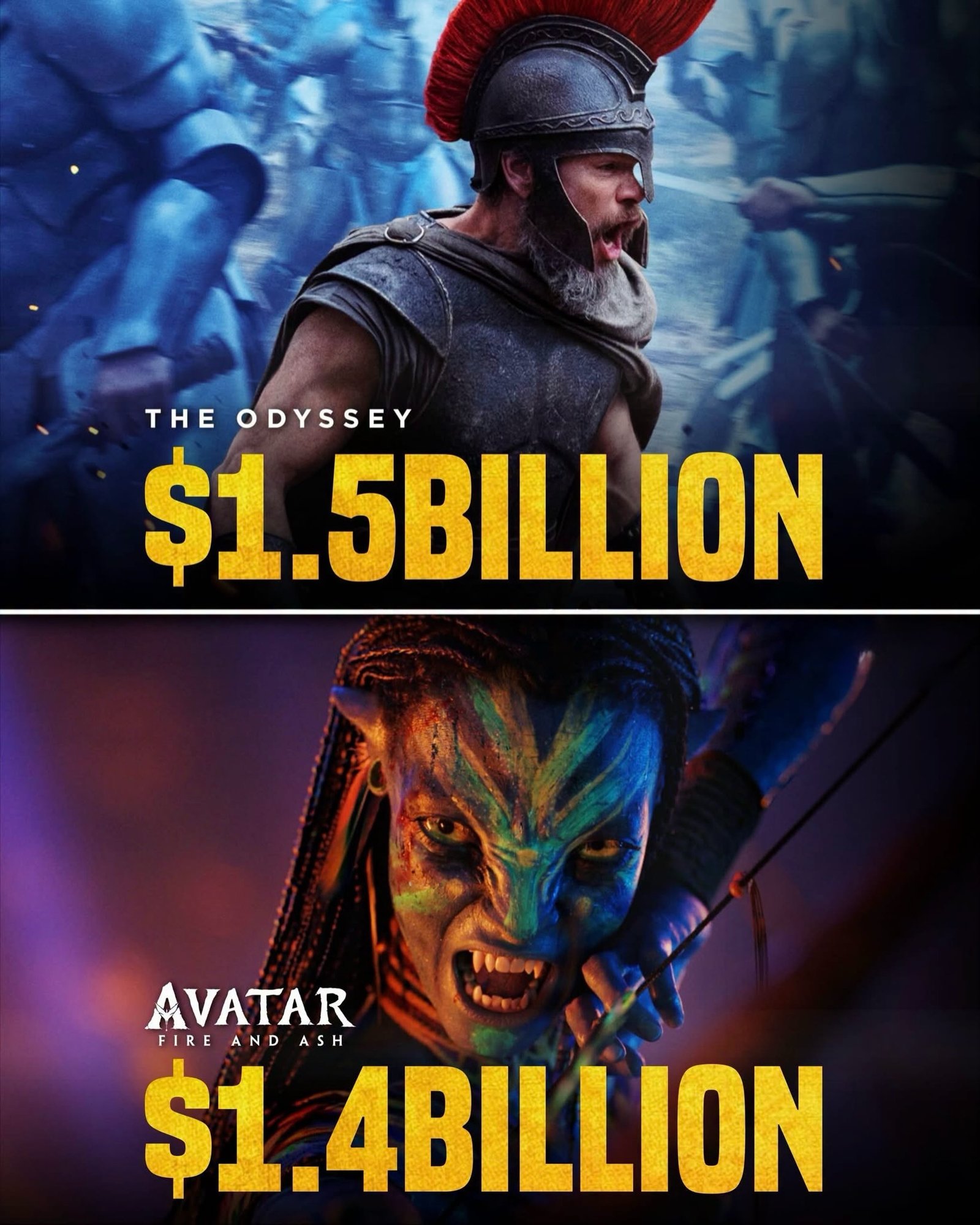 Photo by Universo 42 on August 30, 2026. May be an image of ‎text that says '‎وسي THE ODYSSEY $1.5BILLION AVATAR FIRE IRE ANDA FIREANDASH ND ND ASH $1.4BILLION‎'‎.