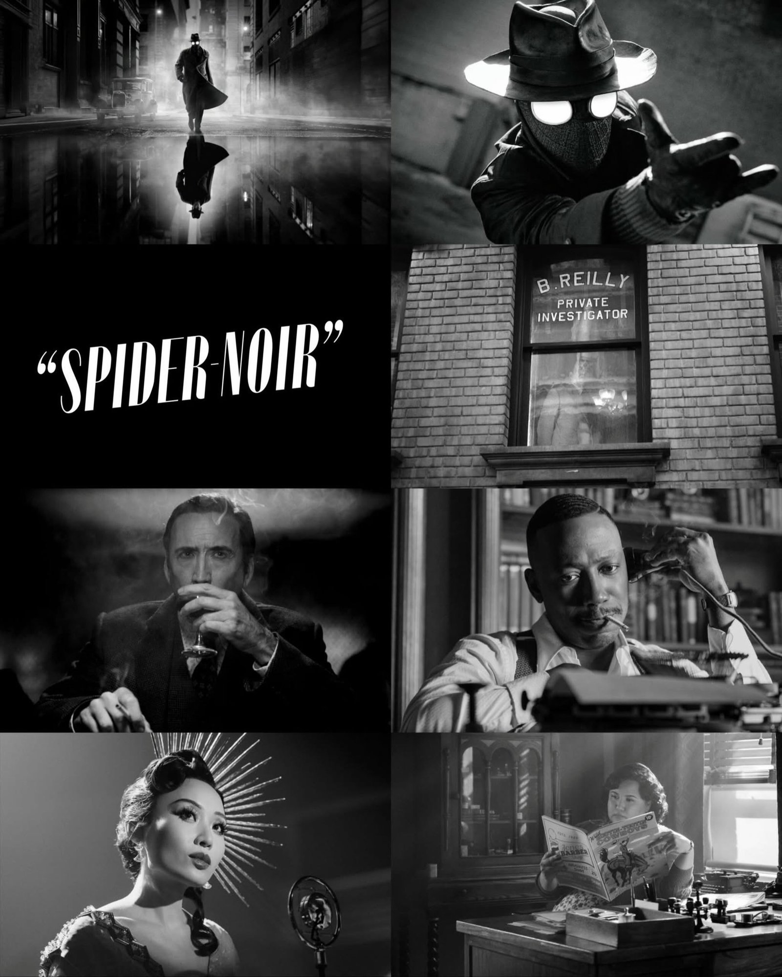Photo by Universo 42 on September 05, 2026. May be a black-and-white image of vulture, spider, poster, costume and text that says 'B REILLY PRIVATE INVES INVESTIGATOR DR "SPIDER "SPIDERNOIR" NOIR"'.