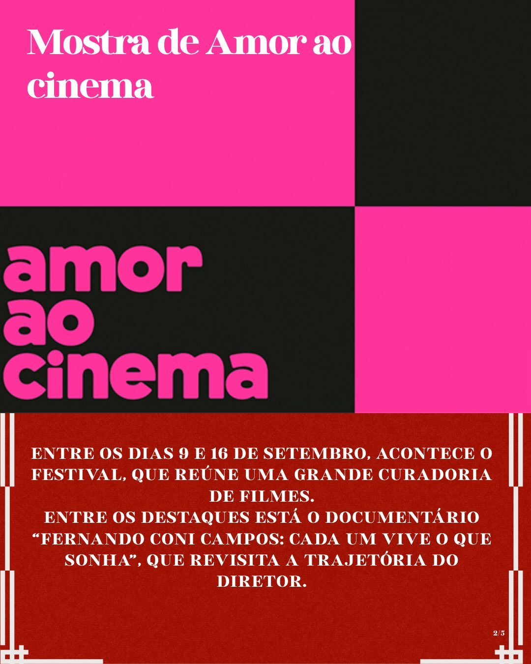 Photo shared by Universo 42 on September 12, 2026 tagging @marinaritab. May be a cartoon of poster and text that says 'Mostra de Amor a cinema amor ao Cinema ENTRE os DIAS DIAS9E16DES 9 E 16 DE SETEMBRO, ACONTECE FESTIVAL, QUE REUNE UMA GRA NDE CU URADORIA DE FILMES. ENTRE os DESTAQUES ESTÁ ODOCUMEN