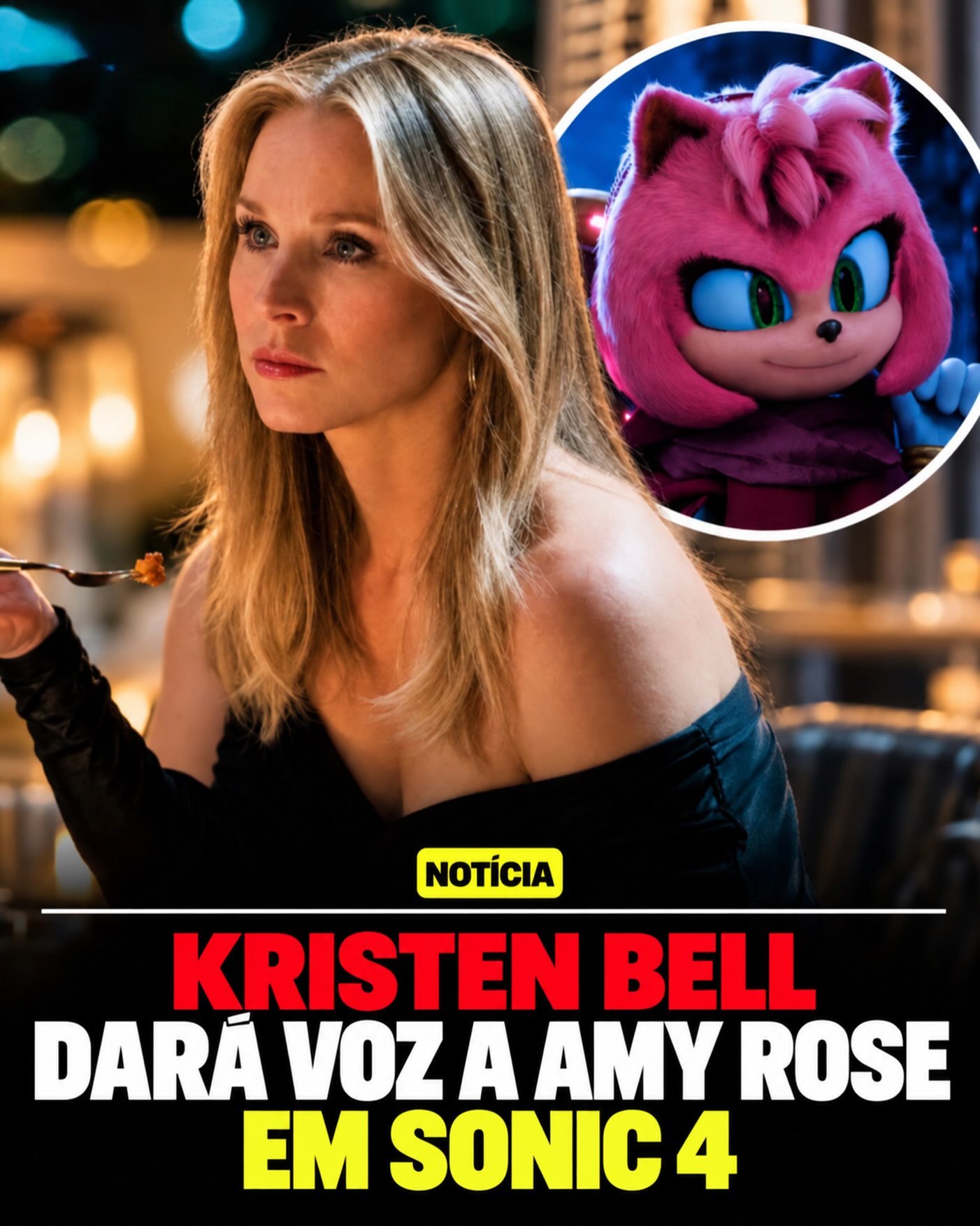 ?? Kristen Bell será a voz de Amy Rose em Sonic 4: O Filme!

A atriz, conhecida por dublar Anna nos filmes de Frozen, foi confirmada como a voz da personagem, que apareceu pela primeira vez nos cinemas durante a cena pós-créditos de Sonic 3, ao lado de Metal Sonic.

O quarto filme também terá o re