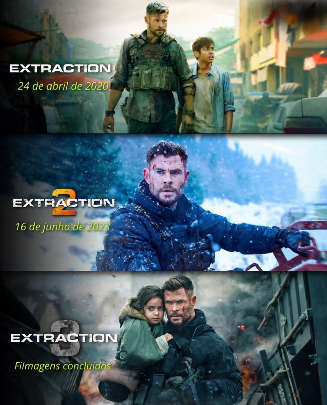 ? As filmagens de RESGATE 3 chegaram ao fim!

Chris Hemsworth está de volta como Tyler Rake no terceiro filme da franquia de ação da Netflix, que também contará com os retornos de Idris Elba e Golshifteh Farahani.

A direção continua nas mãos de Sam Hargrave, responsável pelos dois primeiros filmes